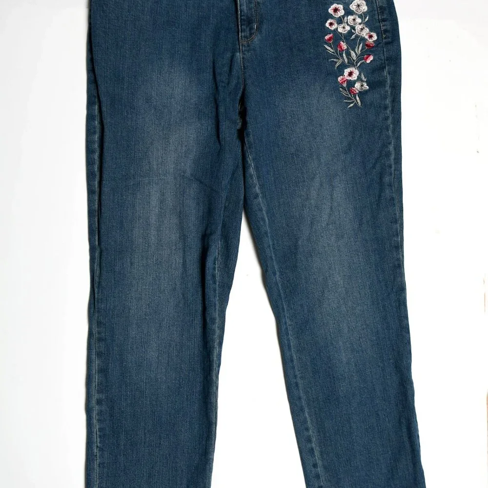 Liz Claiborne Embroidered Jeans Tapered Leg Cotton Blend Women's Size 14 - Picture 6 of 9